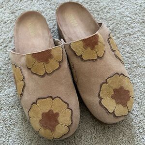 Chelsea & Violet Arden Suede Floral Patchwork Platform Clogs